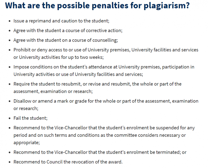 what are the possible penalties for plgiarism?